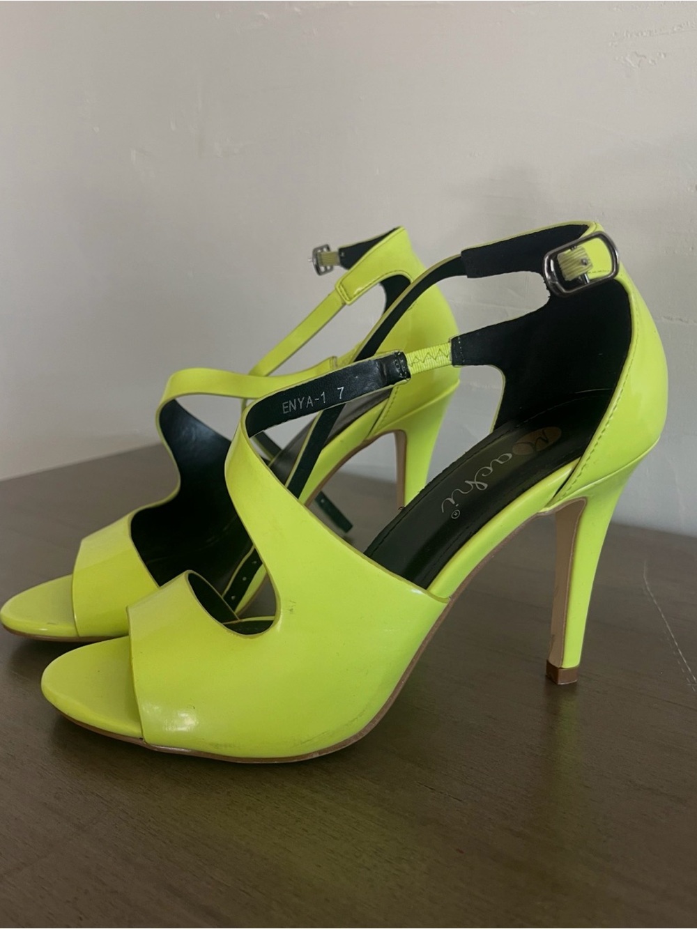 Neon Yellow Strappy High Heel Sandals -